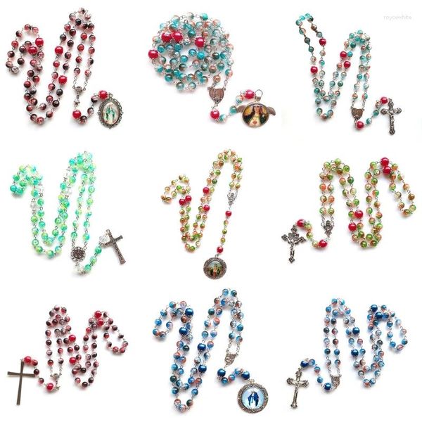 Charme Pulseiras Colar de Oração Acrílico Solo Sagrado Maria Bênção Rosário Contas Religiosas