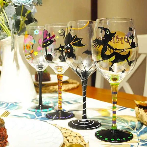 Copos de vinho 1 Pcs Desenhos animados pintados à mão Copos de vinho sem chumbo Champanhe Copo de vidro Copo de vidro Home Bar Halloween Party Drinkware presentes Q231115