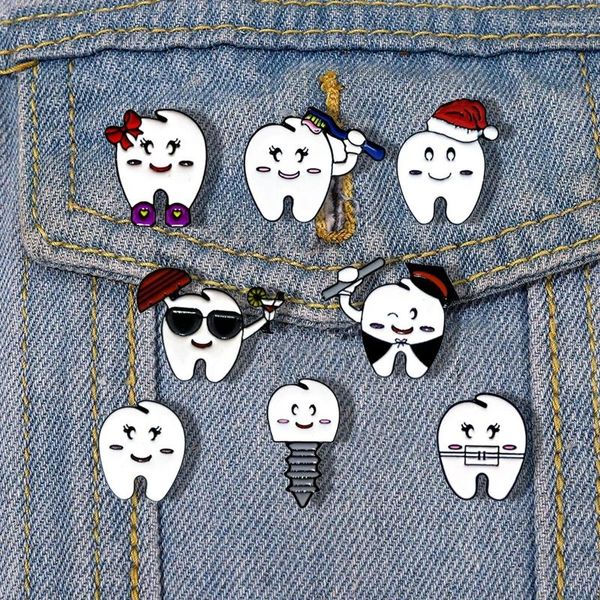 Broches pasta de dentes escova de dentes metal esmalte pino manter saudável broche dental cowboy saco lapela crachá dos desenhos animados jóias presente para crianças amigos