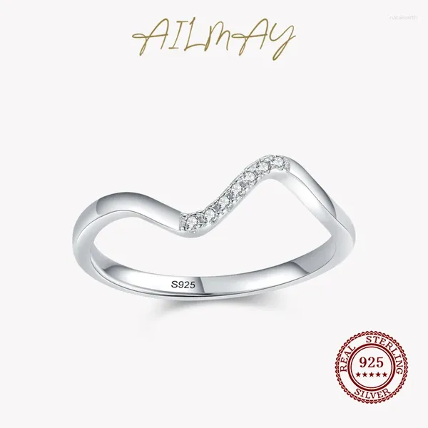 Anéis de Cluster Ailmay Genuíno 925 Sterling Silver Requintado Design Geométrico Deslumbrante CZ Dedo para Fine Female Fashion Jewelry