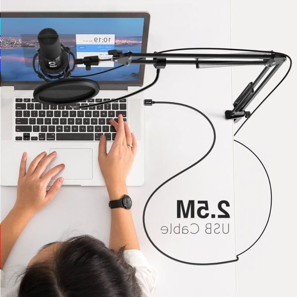 Freeshipping Kit de microfone de computador USB condensador com suporte de braço de tesoura ajustável montagem de choque para instrumentos Voice Overs Dikma