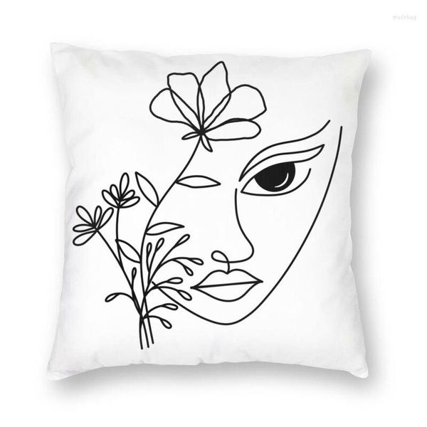 Travesseiro abstrato arte face e flores cobrem emoções minimalistas estojo quadrado para a fronha de carro decorativo em casa