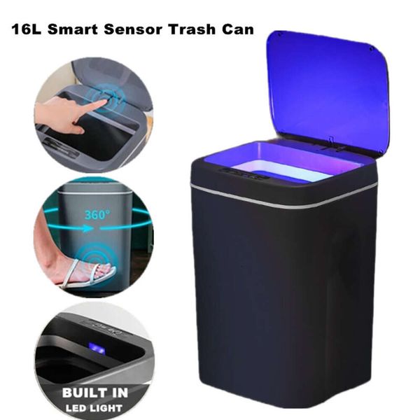 Novo 16l sensor automático lata de lixo elétrica touchless inteligente bin cozinha banheiro à prova dwaterproof água balde lixo com tampa casa lixeira