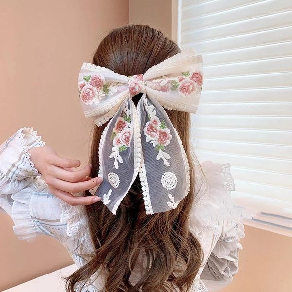 Grampos de cabelo Lace Bordado Big Bow Hairpin Net Red Back Head Headdress Coreia do Sul 2023 Clipe