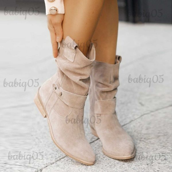 Botas f105749 outono e inverno novo salto baixo 40-43 camurça de salto baixo botas femininas de cintura baixa t231115