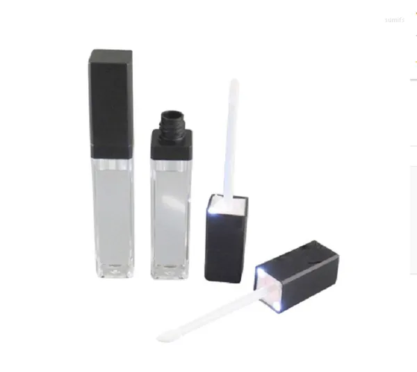 7 ml LED-Licht-Lipgloss-Flaschen-Behälterrohr mit Spiegel auf einer Seite, schwarz-silberne Kappe