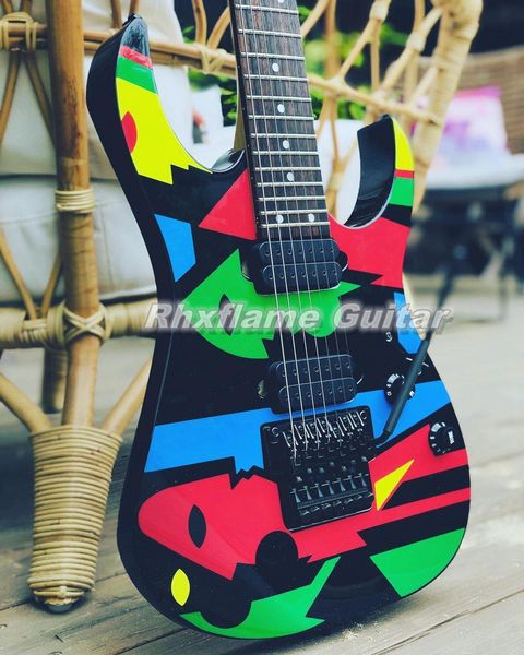 Özel 7 Dizeler JPM Picasso P7 John Petrucci İmza Elektro Gitar Floyd Rose Shamolo Köprüsü Whammy Bar Kilitli Siyah Donanım