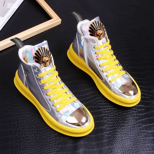 Yeni konfor botlar erkek sarı gündelik botlar yüksek üst dantel yukarı trend olan adam eğlence ayakkabı platformu hip hop zapatos a7