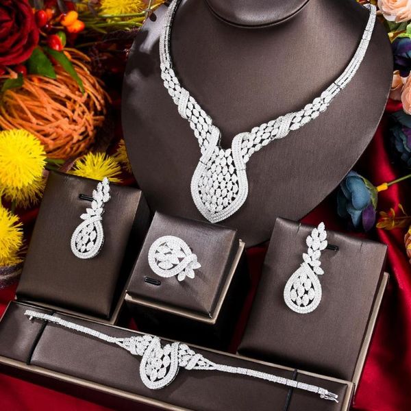 Brincos de colar Set Missvikki Africano Bracelet Rings 4pcs para mulheres Presente de jóias de casamento nigeriano