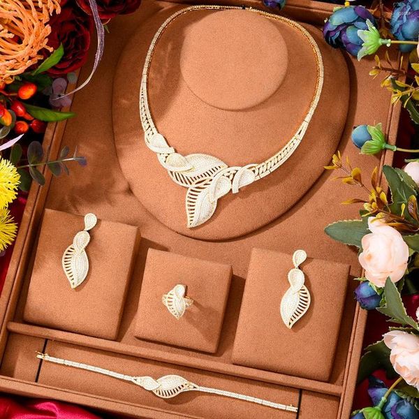 Set di orecchini per collana GODKI Trendy Luxury Gorgeous 4PCS Bangle Ring Jewelry per set di gioielli da sposa per spose da donna