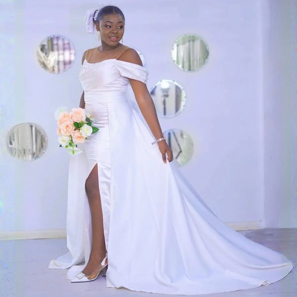 Abiti da sposa bianchi taglie forti con spalle scoperte collo trasparente lunghezza pavimento abiti da sposa spaccati laterali abito stile africano nigeriano