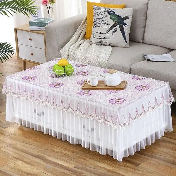 Toalha de mesa retangular com borda de renda, toalha de mesa antiderrapante à prova de poeira para decoração de casa, casamento e jantar