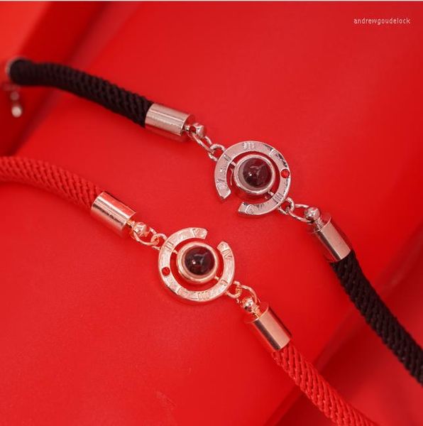 Bettelarmbänder Glückliches rotes handgemachtes Seilarmband für Frauen Männer Mode romantisches Liebhaberpaar 100 Sprache Ich liebe dich Projektionsgeschenke
