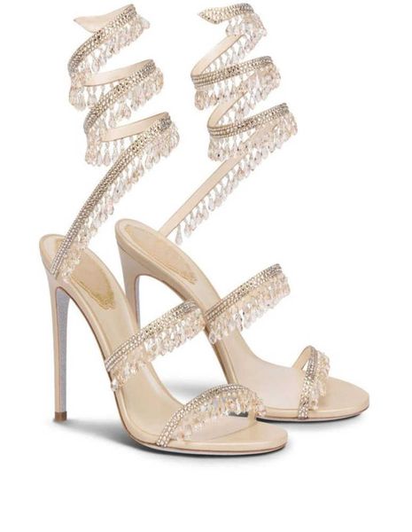 Sandalet R Caovilla Gelinlik Sandal Kadın Yüksek Topuklu Ayakkabı Romantik Ladys Chandelier Nude Stiletto Takı Sandalikler ayak bileği Stra6054303