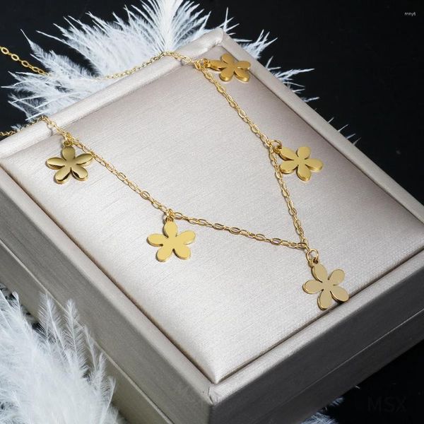 Anhänger Halsketten ZMfashion Blume Schlüsselbein Choker Hals Edelstahl Halskette Süße Kinder Schmuck Für Mädchen Großhandel Zubehör Geschenk