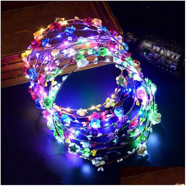 Couronnes De Fleurs Décoratives Led Guirlande De Fleurs Bandeau Couronne Festival Guirlande Florale Pour Parc Coiffe Lueur Bande De Cheveux Déco Dhrjq