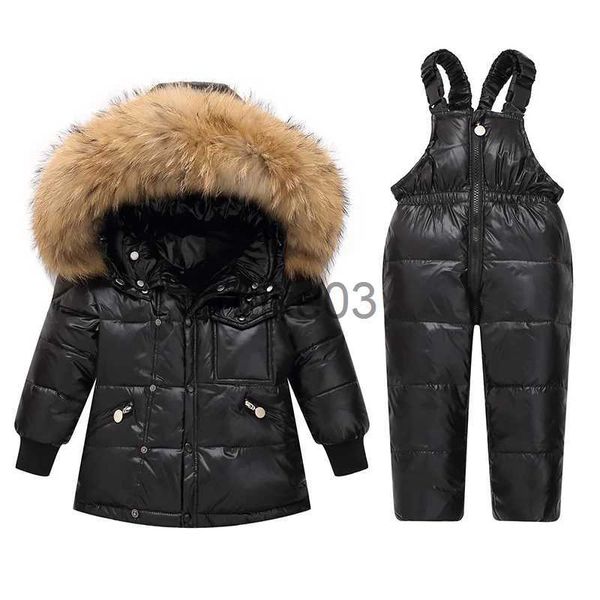 Piumino OLEKID 2023 Abbigliamento invernale per bambini Set Piumino in vera pelliccia per ragazza Ragazzo Parka Tuta Tuta da neve 1-5 anni Cappotto capispalla per bambini J231115