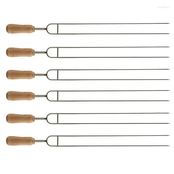 Ferramentas 6pcs aço inoxidável em forma de u churrasco brasagem garfo agulha grelhar espetos duplo prong churrasco