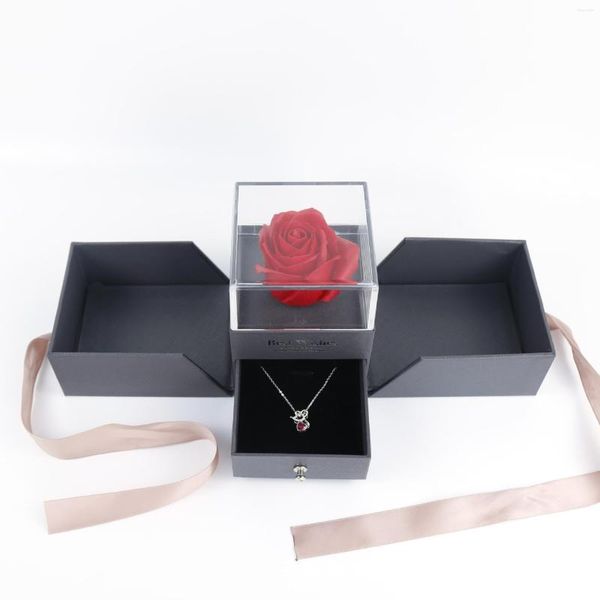 Bolsas de joias Decoração de casamento Decoração de casamento Eternal Rose Ring Box de colar Exibição de armazenamento Estojo de armazenamento natural Flor seca aniversário Mã