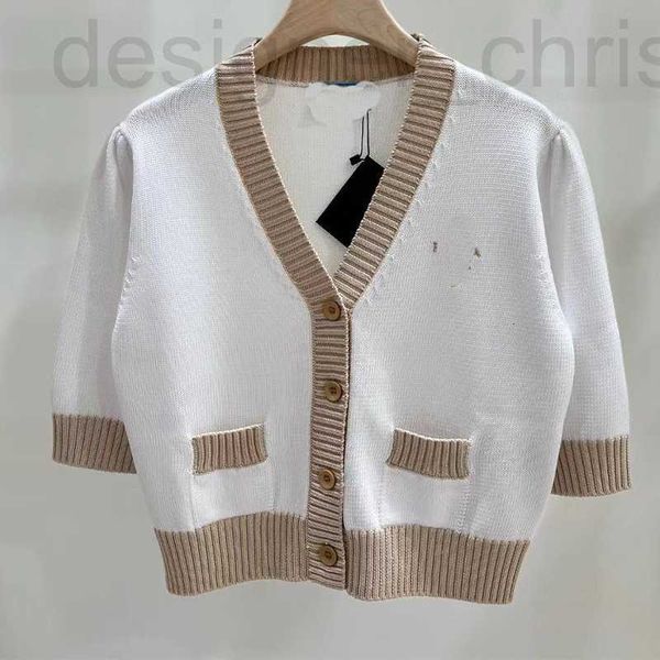 Kadın Sweaters Designer Luxury P Knited V yakalı kısa kollu hırka 2023 Yaz Yeni Beyaz Minimalist Küçük Ceket Üstü Kadınlar 3FG0