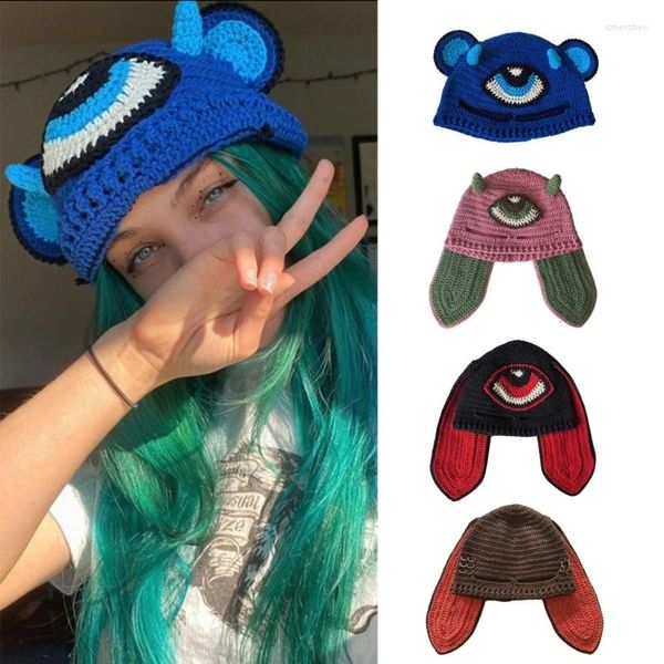 Berets Winter Beanie Hüte mit niedlichen Cartoon-Tierohren Strickmütze für Mädchen Halloween Warm Knit Teens Erwachsene O17 22 Dropship