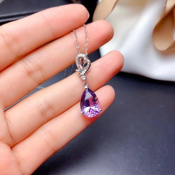 Ожерелья с подвесками, роскошное колье с фиолетовыми кристаллами в форме сердца, серебряное ожерелье с цирконами и подвесками, вечерние ювелирные изделия, подарки