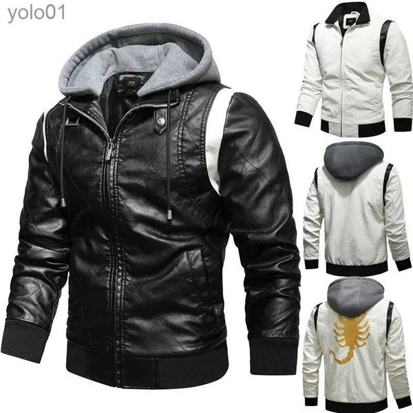 Herren Daunenparkas Herbst Winter Bomber Lederjacke Herren Skorpion Stickerei Kapuzenjacke PU Leder Motorrad Herren Ryan Gosling Drive JacketL231115