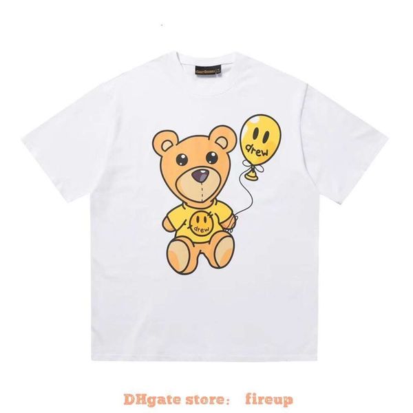 Designer-Modebekleidung Herren-T-Shirts T-Shirt Frühling/Sommer Neu Drew Smiling Face Balloon Bear Print American Br Loose Fit Männer Frauen Paar Casual Kurzarm luly