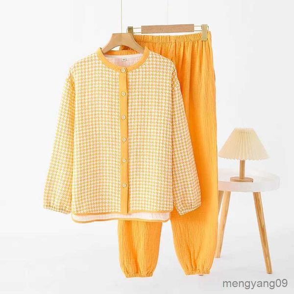 Ev Giyim Tarzı Bahar Sonbahar Saf Pamuk Pijamaları Kadınlar İçin Yuvarlak Boyun Uzun Kollu Pantolon Pamuklu Ev Giyim R231115