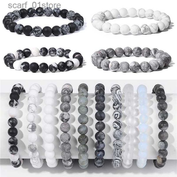 Corrente 8mm preto branco pedra natural pulseira artesanal fosco opala frisada pulseiras energia yoga masculino pulseira para homens mulheres jóias giftl231115