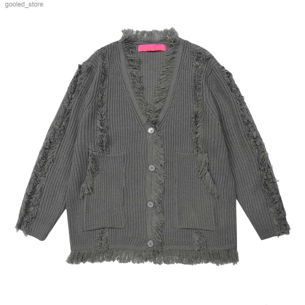 Maglioni da uomo Harajuku Maglione cardigan invernale oversize in tinta unita per uomo e donna Maglioni lavorati a maglia cargo con nappa lavata irregolare con scollo a V Q231115