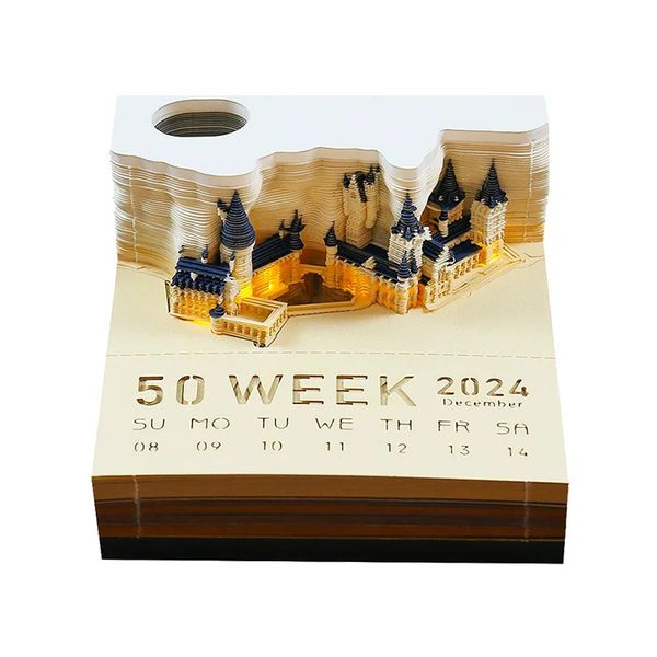 Календарь Omoshiroi Blocks 3D Блокнот Волшебный замок Блокнот 2024 Художественные заметки Бумажные кубики Подарок на день рождения 231114
