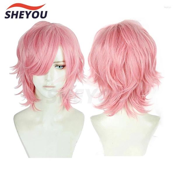 Articoli per feste Anime Yarichin Club Ayato Yuri Parrucche Cosplay Cappellino per parrucca di Halloween con capelli sintetici corti resistenti al calore rosa