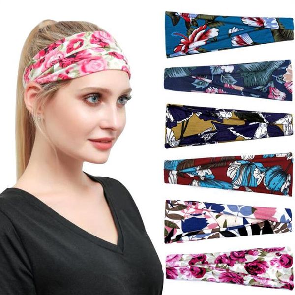 Boho headbands impressão faixa de cabelo moda cabeça envoltório hairband vintage elegante tecido elástico turbante esportes yoga bandana suor bj