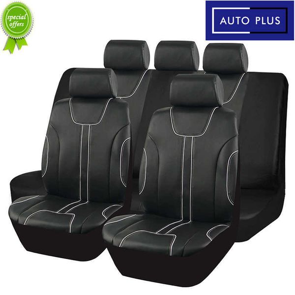 Novo conjunto de assento de carro universal preto conjunto de couro com costura de mão e inserções brancas acessórios protetores de assento interior almofada