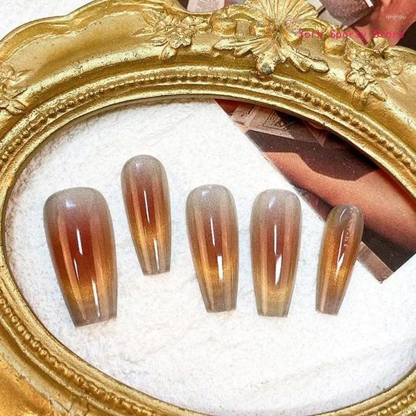 Pacote de unhas falsas com 30 caixões de cristal longo prensa em olhos de gato vara reutilizável para mulheres e meninas