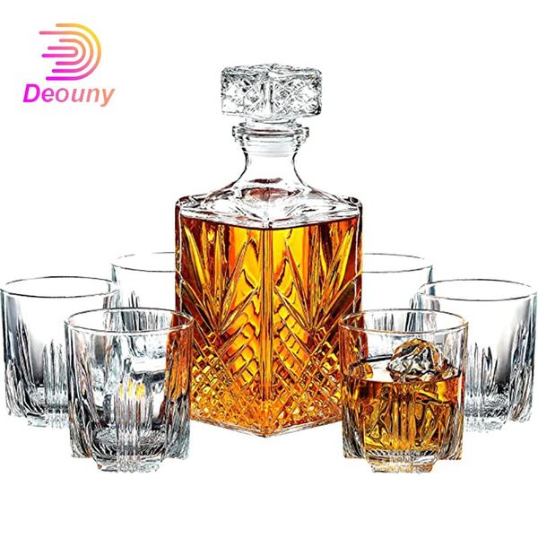 Ferramentas de bar DEOUNY 05L 1L Crafted Glass Decanter Whisky Glasses Set Elegant Whiskey com ornamentado Stopper Cocktail Barware Separador 231114