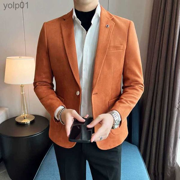 Jaquetas masculinas nova moda terno casaco masculino fino ajuste deerskin veludo elegante luxo blazer casaco negócios casual casamento plus size terno 4xl-sl231115