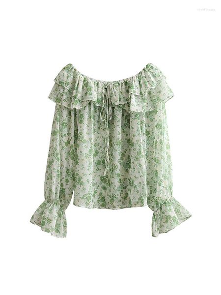 Camicette da donna Estetica Romantica Retro Donna Ruffle Design Tie Up Baggy Shirt Lady Slash Neck Abiti in chiffon Stile francese Eleganza