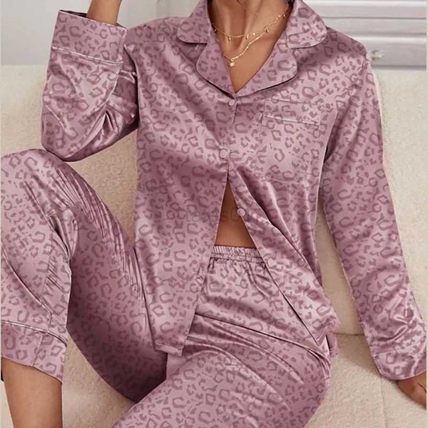 Женский шелковый пижамный комплект для сна, женская тонкая повседневная домашняя одежда, костюм, сексуальная одежда для сна, женские летние брюки с длинными рукавами, комплект из двух предметов, домашний zln231115