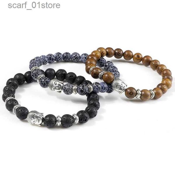 Catena occhio di tigre naturale braccialetto di pietra lavica nera per uomo donna perline di preghiera yoga testa di Buddha braccialetti con ciondoli gioielli di moda PulseiraL231115