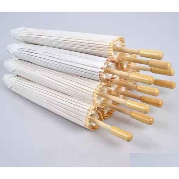 Guarda-chuvas Fãs Guarda-sóis Noiva de Casamento Guarda-chuva de Papel Branco Punho de Madeira Japonês Chinês Artesanato 60cm de Diâmetro Guarda-chuvas Fy5699 0612 Dr Dho3H