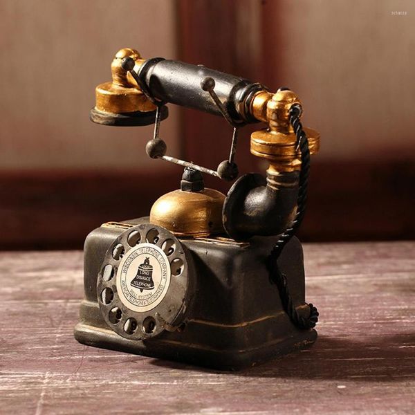 Statuette decorative Telefono rotativo Stile retrò Cavo spesso Numeri neri Ornamento per la casa Ufficio