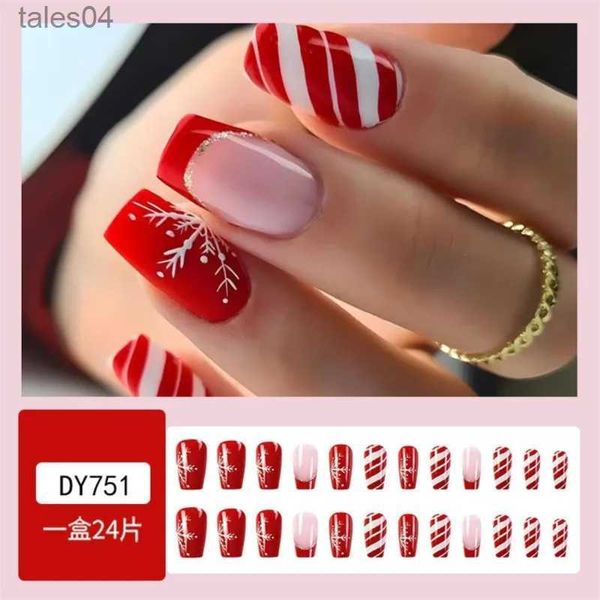 Unhas Postiças 24 Pcs Balé de Natal Unhas Falsas Manicure Acrílico Artificial Dicas de Unhas Completas Press On Nails Natal Flocos de Neve Bailarina Unhas Falsas YQ231115