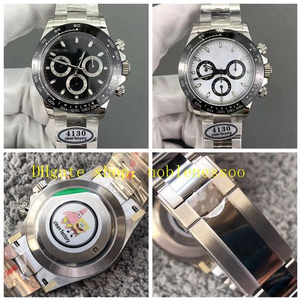 2 Renk Erkek Kronograf Saatler Erkekler 40mm Panda Beyaz Dial 116500 Seramik Çerçeve Temiz Cal.4130 Hareket 904L Çelik Ultra-İnce 40mm x 12.5mm Spor Saati