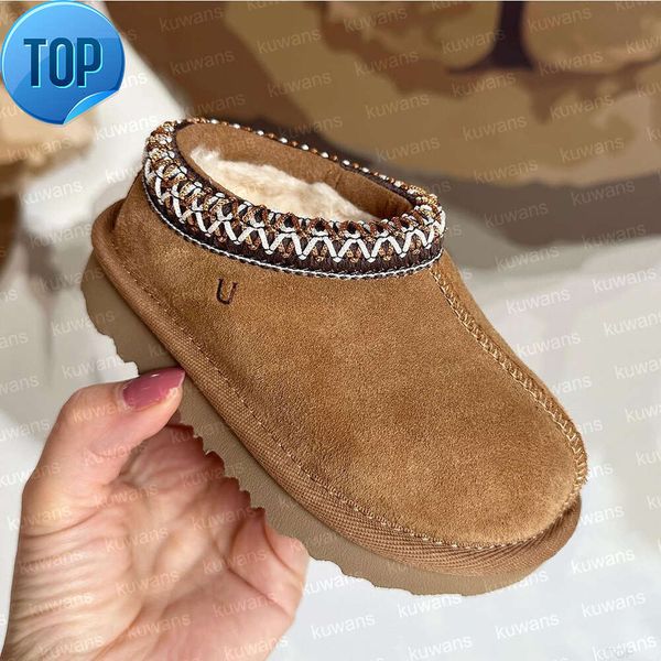 II Tasman Kids Toddler Terlik Tazz Bebek Ayakkabı Kestane Kürk Slaytlar Koyun Dinini Shearling Klasik Ultra Mini Boot Kış Katırları Slip-On Wougglis BG