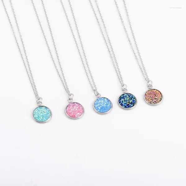 Colares de pingente 12mm Druzy Drusy Jóias Resina Cabochão Corrente de aço inoxidável para mulheres presente de menina