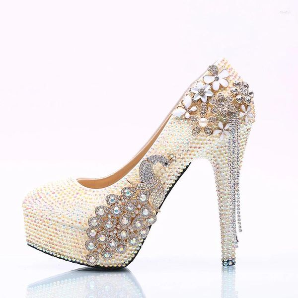 Kleid Schuhe Wunderschöne weiße AB Strass Frauen High Heel Party Prom Phoenix Kristall Braut Hochzeit Abschluss Pumps