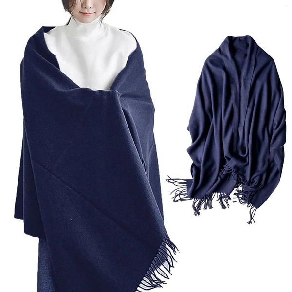 Sciarpe Sciarpa di lana spessa super morbida autunnale e invernale Scialle a doppio uso blu navy da donna tinta unita oversize