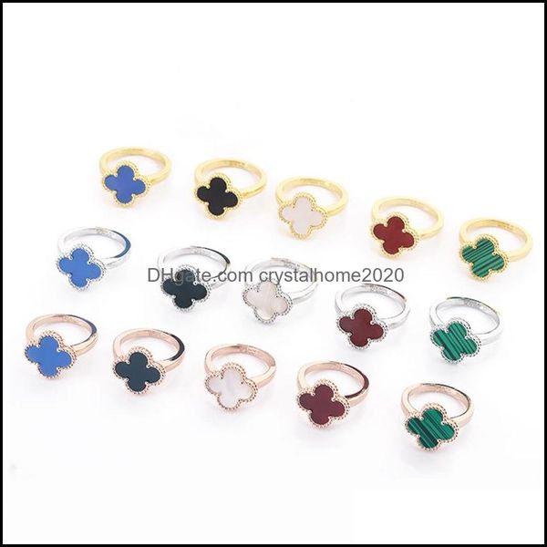 Rings Band Rings Klassiker Vierleaf Clover Schmuckfrau Frau Ring Mode Designer Naturalschale Rot weiß schwarzgrüne Türkis Geschenk Drop del